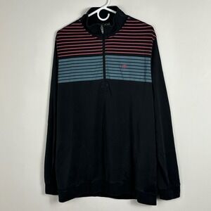 Travis Matthew Half Zip Pullover Long Sleeve Mock Neck Mens Size XL Striped Blue